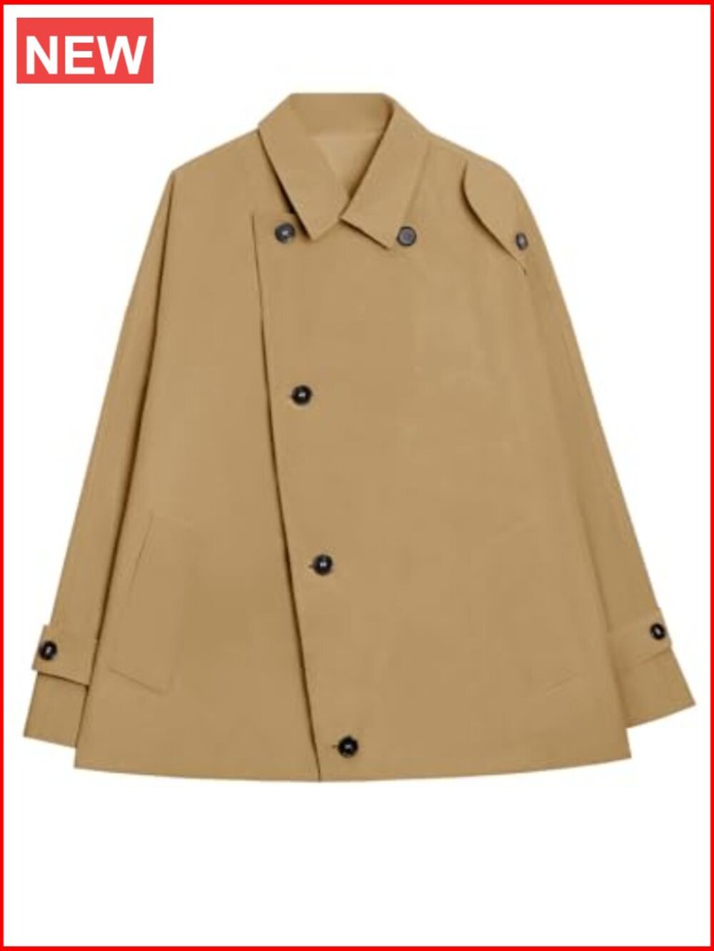 Oversized Trench Coat Single Breasted Lapel Casual Short Jacket Fall Outerwear - Picture 4 of 7